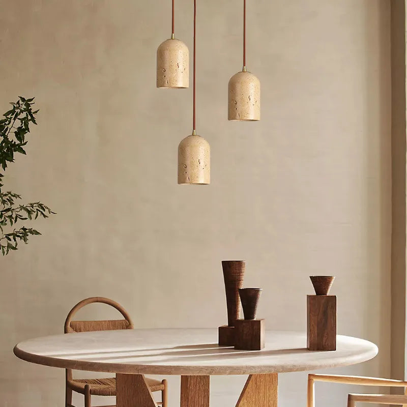 suspension en bois et pierre naturelle pour intérieur décoratif