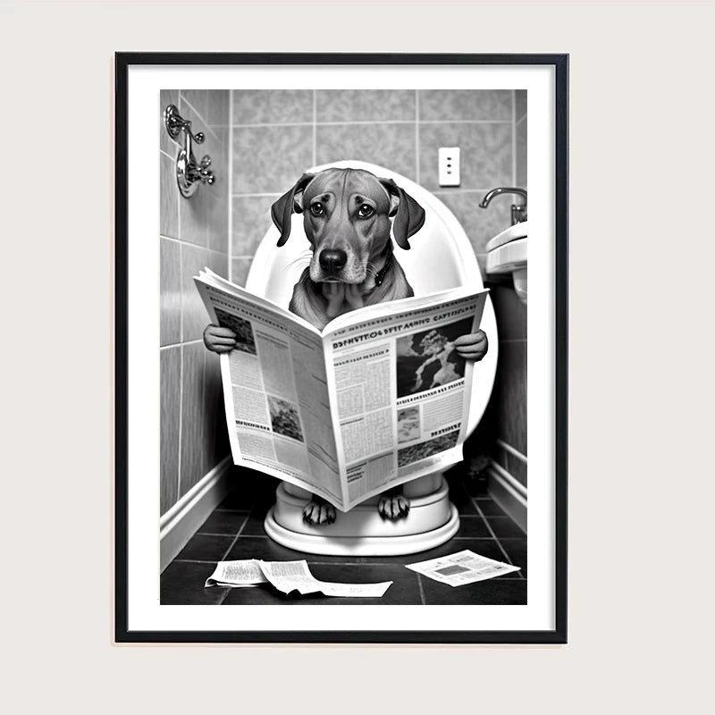 décoration murale humoristique animaux lisant le journal toilettes