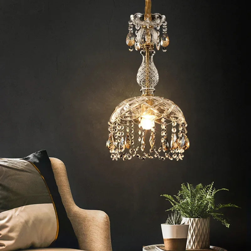 lustre rétro américain en cristal avec éclairage led suspendu