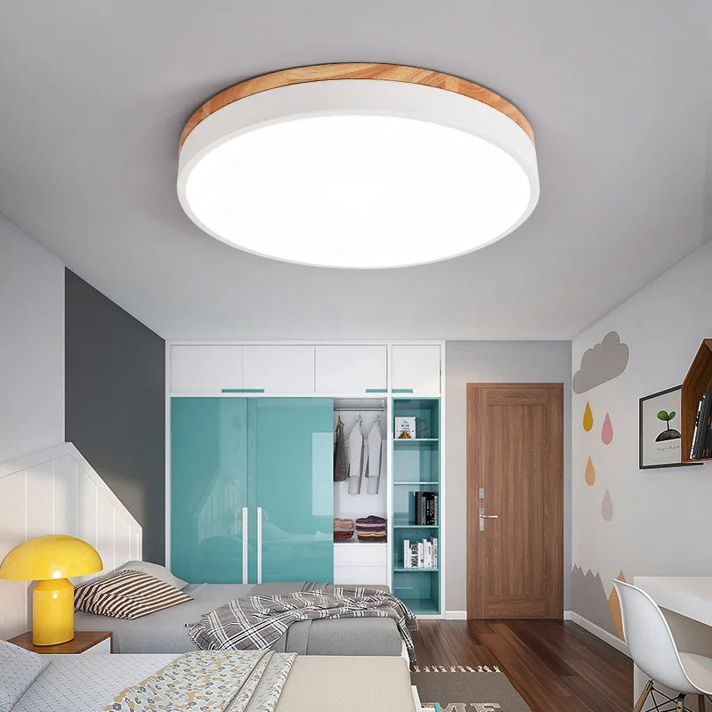 plafonnier led rond en bois nordique avec lumières réglables