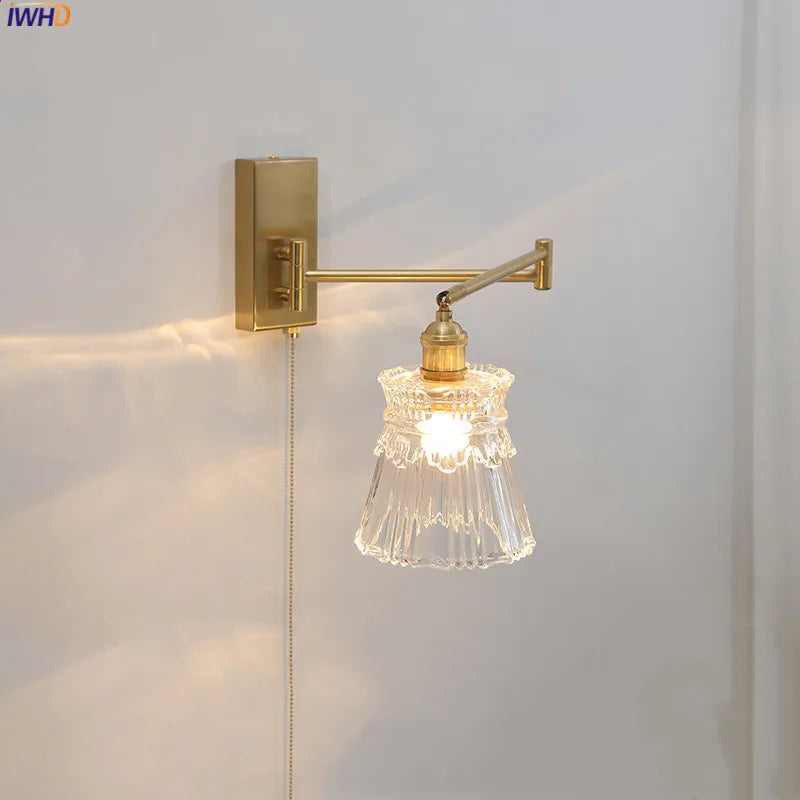IWHD tirer chaîne verre applique murale LED applique bras gauche droite rotation chambre salon lumières nordique moderne à côté lampe Wandlamp