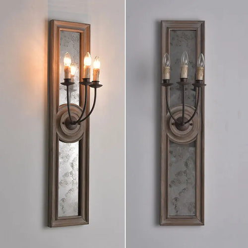 applique murale rétro américaine cadre miroir bois lampe bougie ancienne
