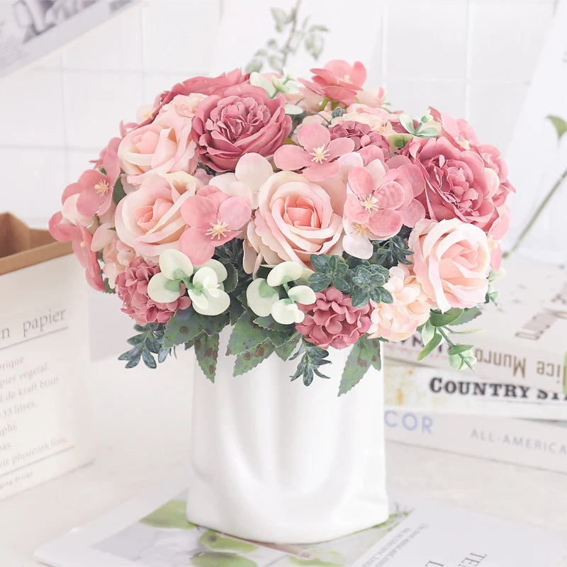 fleurs artificielles soie pivoine hortensia décoration mariage bouquet