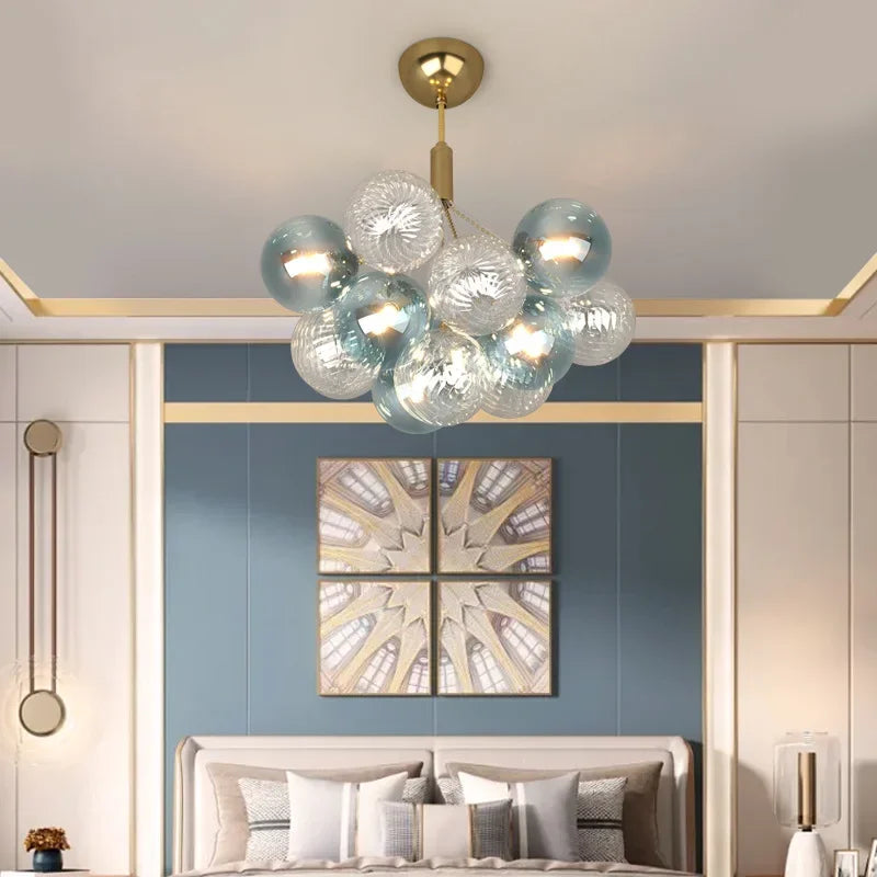 Lustre plafonnier moderne boule de verre multicolore décoration luxe éclairage