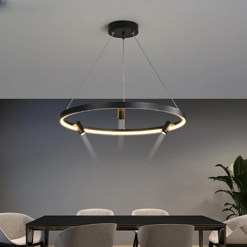 lustre led simple et moderne avec anneau suspension noir