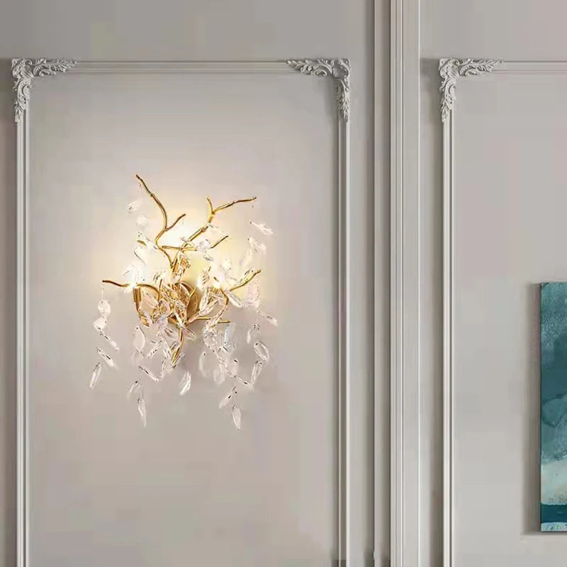 applique murale led moderne en cristal et aluminium doré art déco