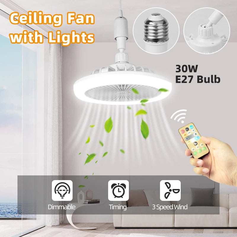 Fan Luster Silent Ceiling Fan Light with Remote Lamp E27 Control Bedroom Living, Home Lighting Source, Ac85-265v Ceiling Fan