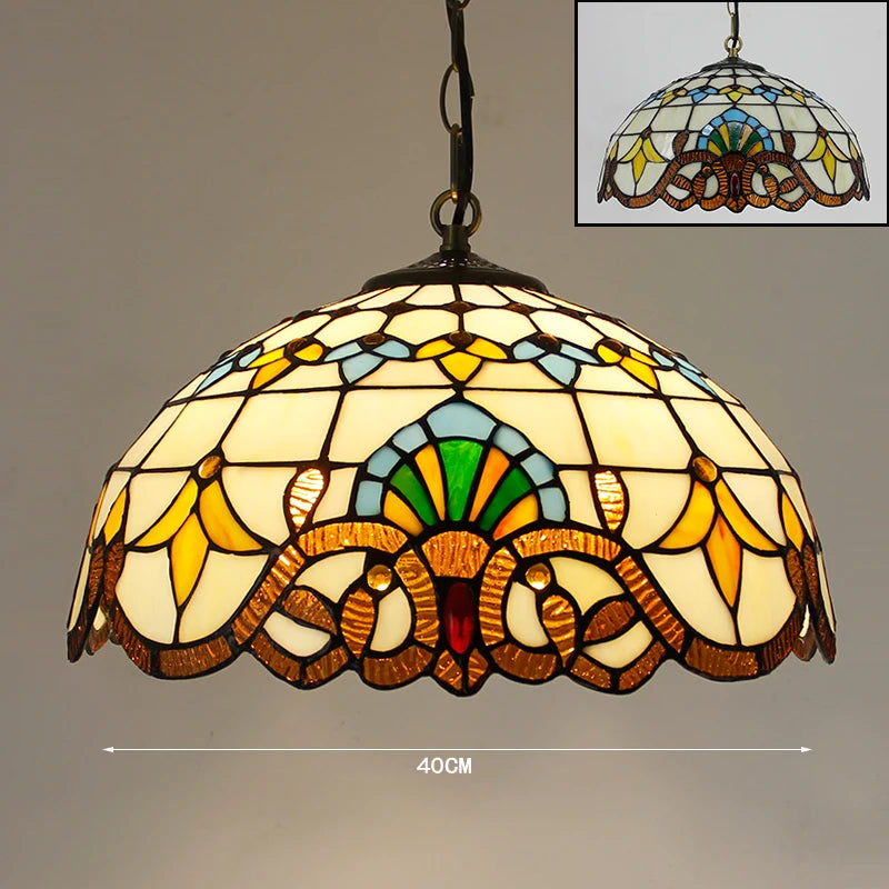 Rétro Tiffany Suspension Lumières suspension lustre salon baroque perle design Vitrail luxe 16 "mer bleu marron L