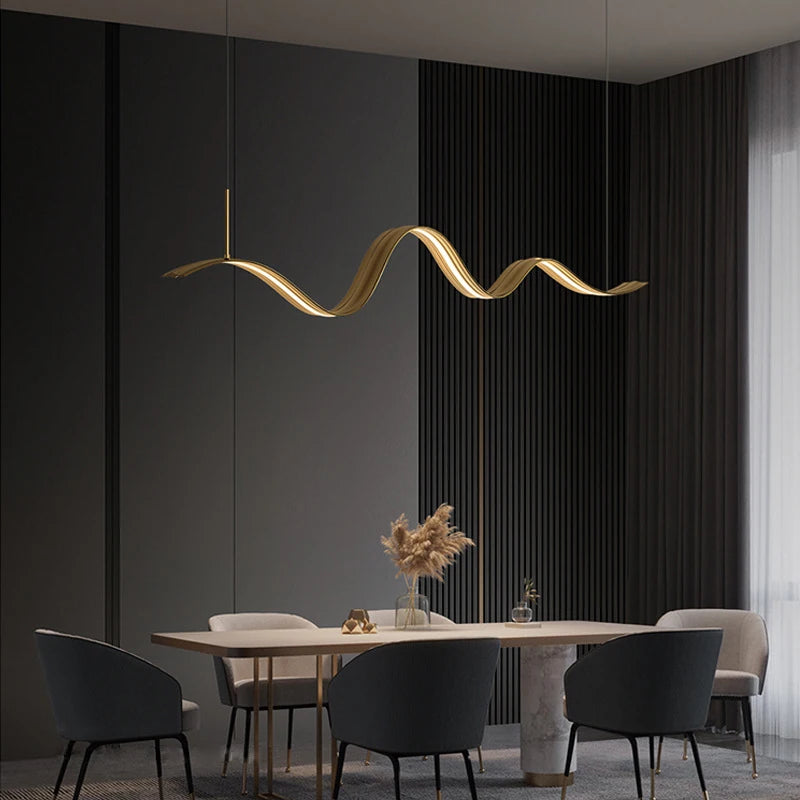 lustre led en cuivre moderne avec design à vagues
