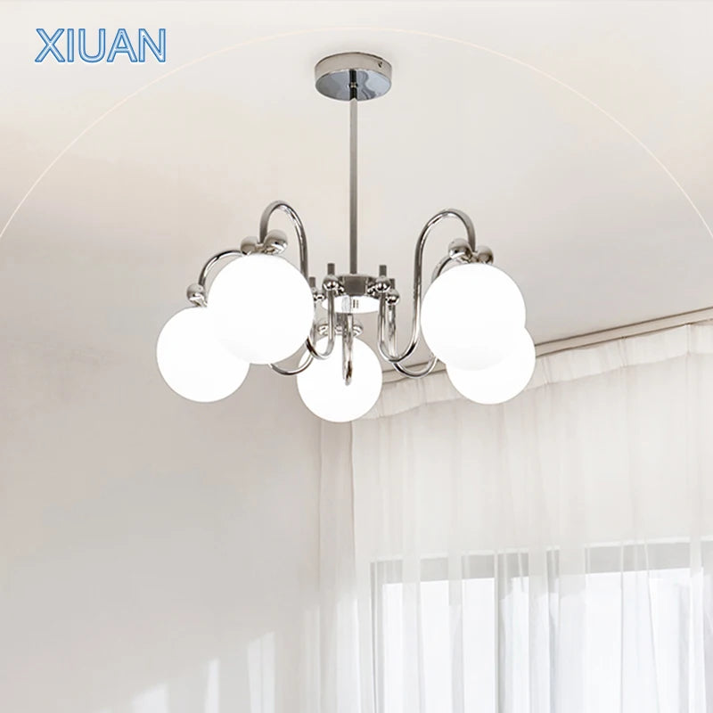 lustre moderne en chrome avec suspension en verre