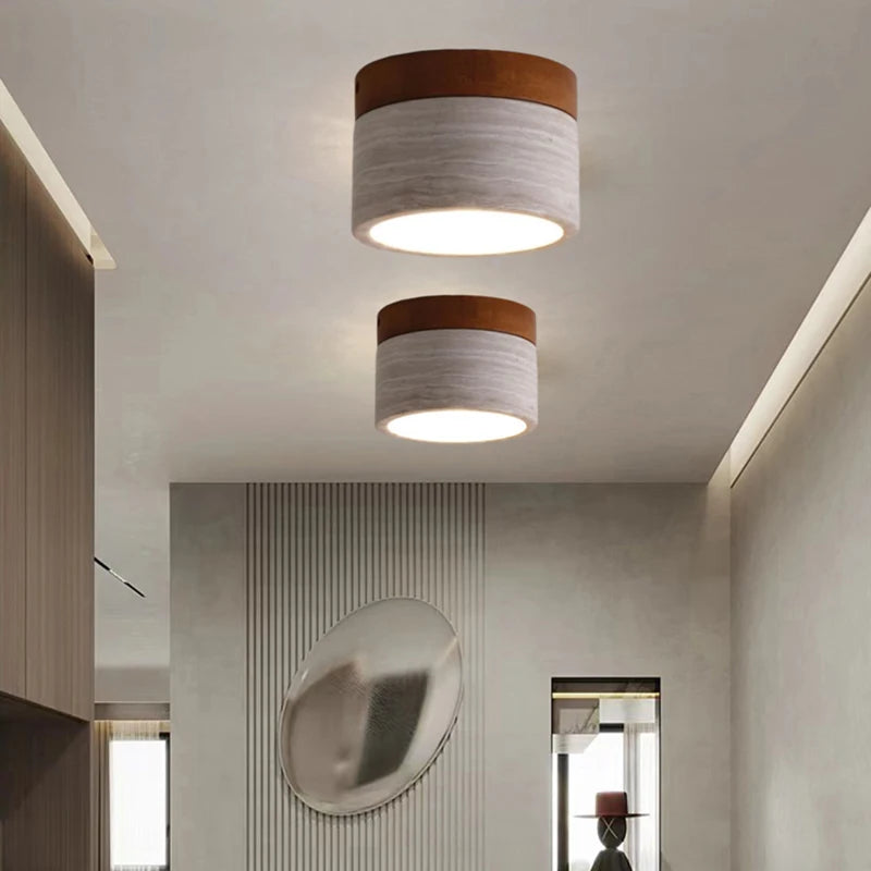 plafonnier minimaliste en marbre et bois pour