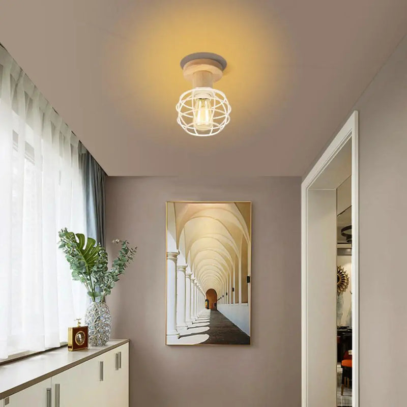 Plafonnier rétro en bois suspendu E27