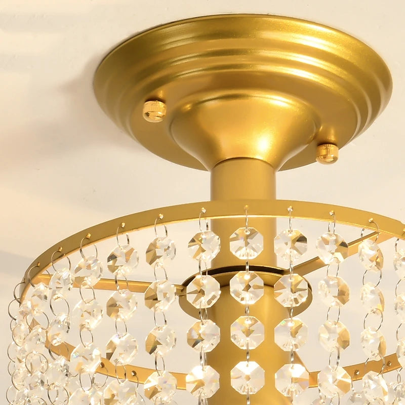 Lustre LED cristal verre doré
