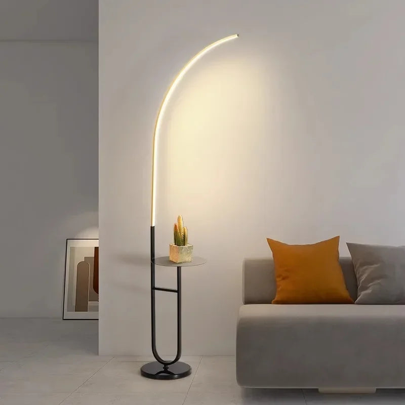 lampadaire à led avec rangement design minimaliste pour lecture et détente