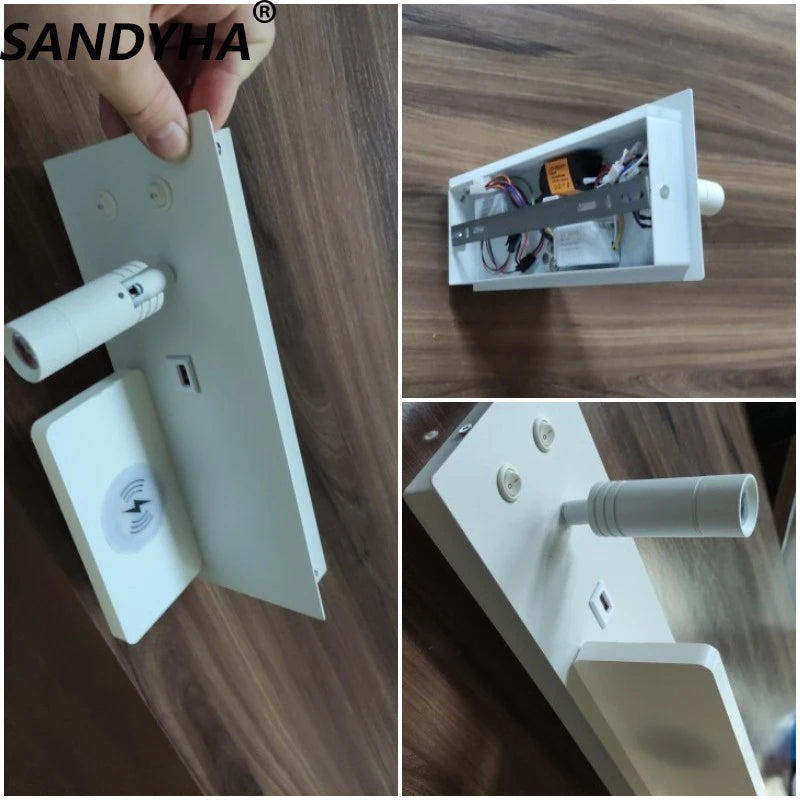 applique moderne sandyha avec chargeur sans fil et éclairages de nuit