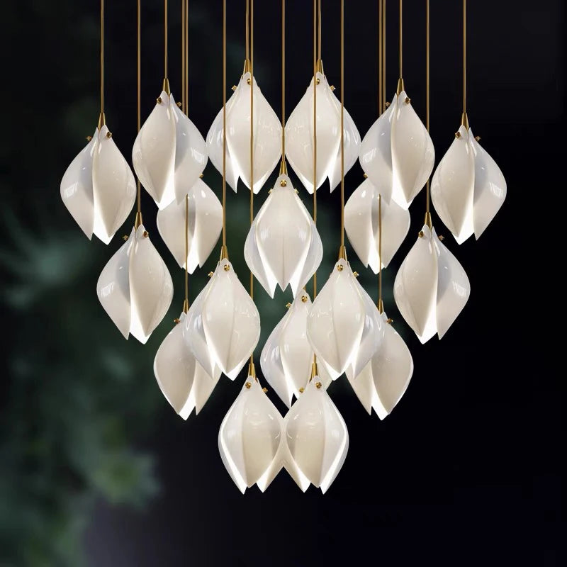 Suspension design Escalier moderne hôtel luxe en céramique pétale lumière LED
