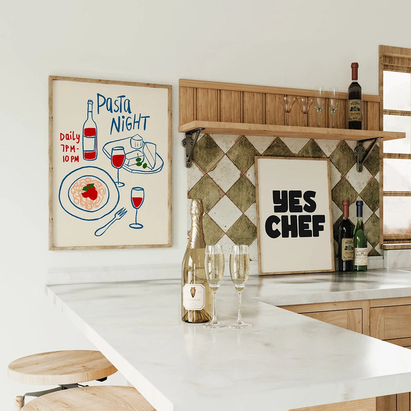 ensemble mural rétro affiche d'art chariot de bar décorative