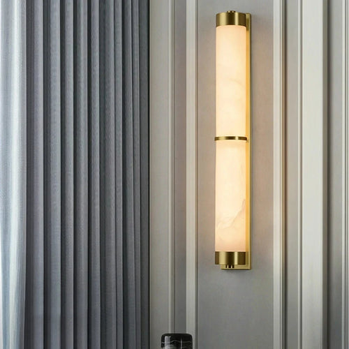 applique murale cylindrique en marbre naturel et laiton doré pour hôtels