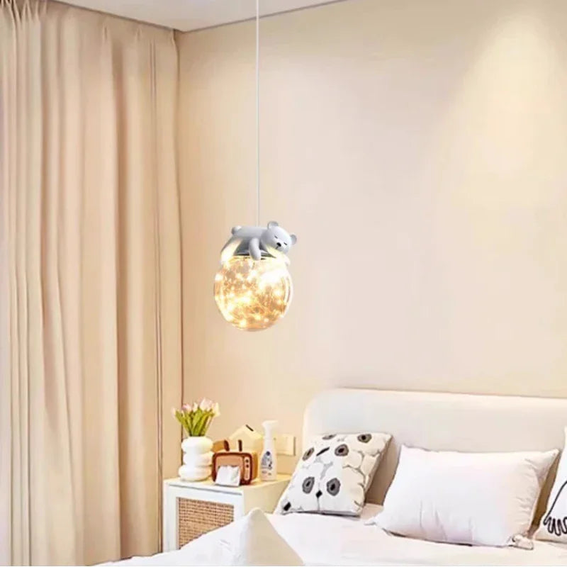lustre led pour enfants avec ours blanc et lapin