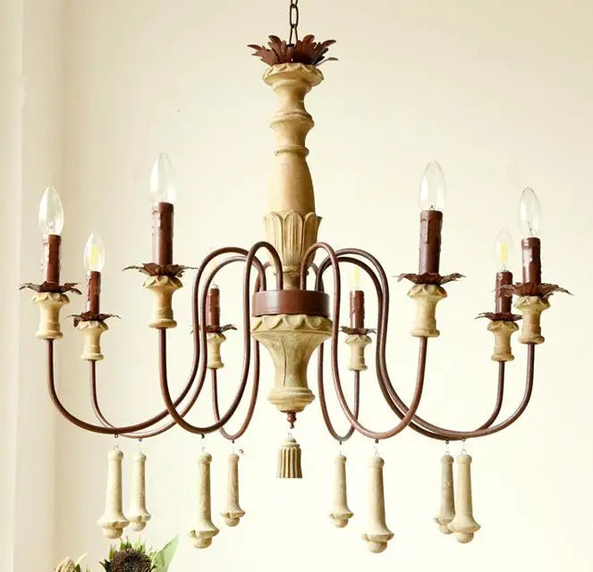 lustre industriel en résine antique avec bougeoirs à led