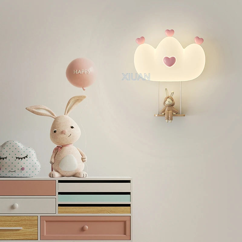 applique murale en forme de couronne rose pour filles animal veilleuse