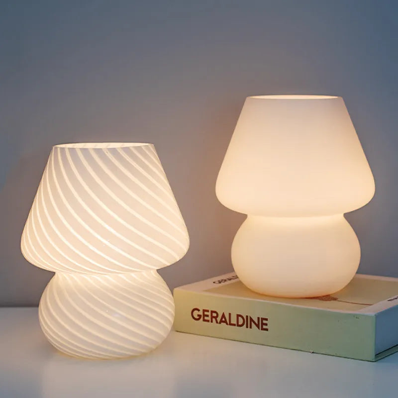 Lampe led verre veilleuse rayée champignon
