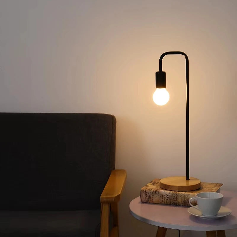 Loft lampe de bureau Vintage E27 noir blanc tige de fer campagne américaine lampes de Table en bois nordique chevet lecture luminaire