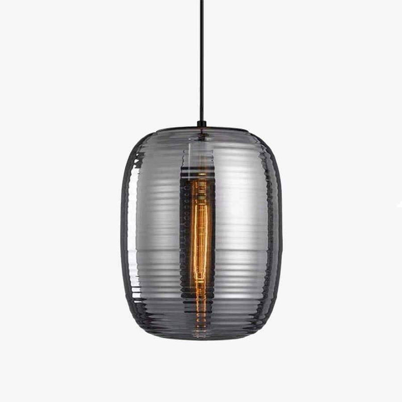 Suspension design LED avec abat-jour arrondi en verre à stripes Loft