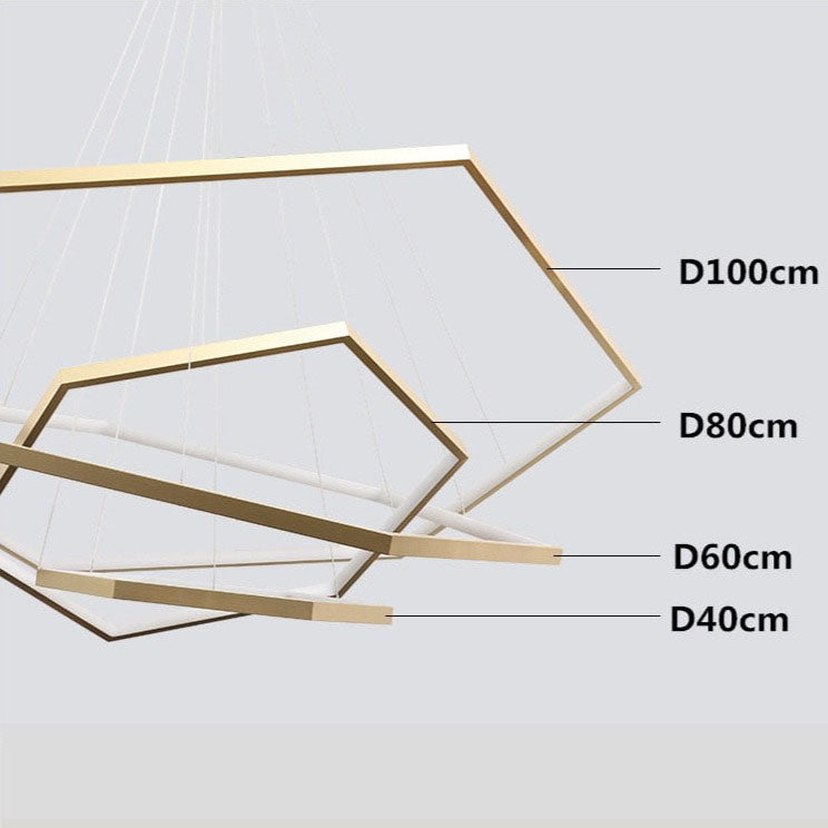 Lustre design LED avec anneaux dorés au style géométrique Luxury