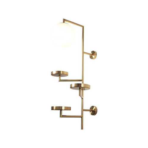Applique murale design LED avec plusieurs disques dorés et boule en verre