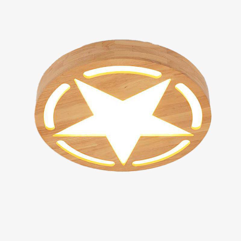 Plafonnier en bois à LED rond avec étoile
