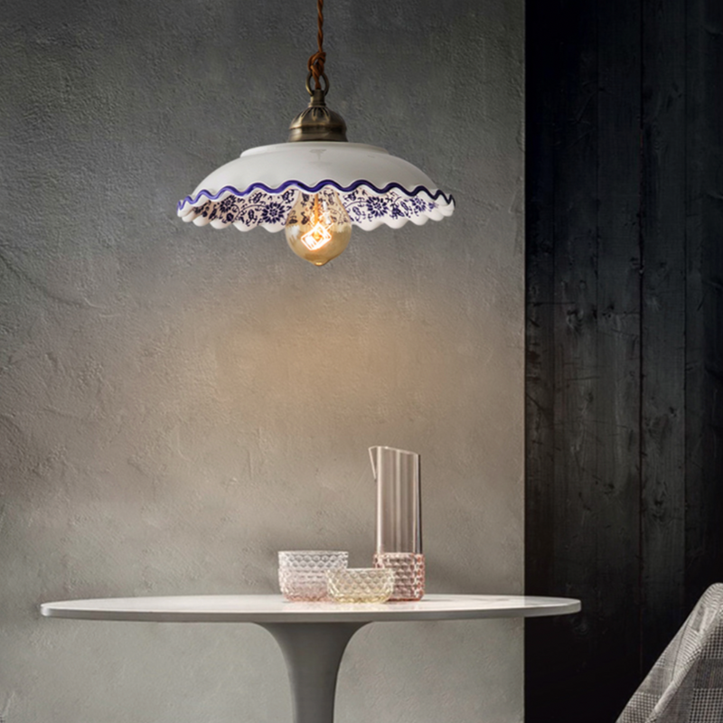 Suspension moderne LED abat-jour en céramique blanc Riya