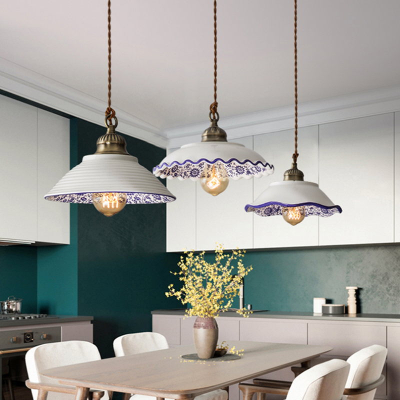 Suspension moderne LED abat-jour en céramique blanc Riya