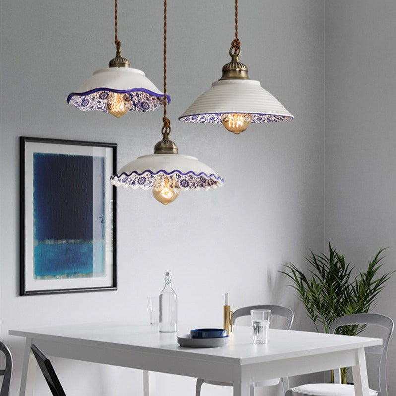 Suspension moderne LED abat-jour en céramique blanc Riya