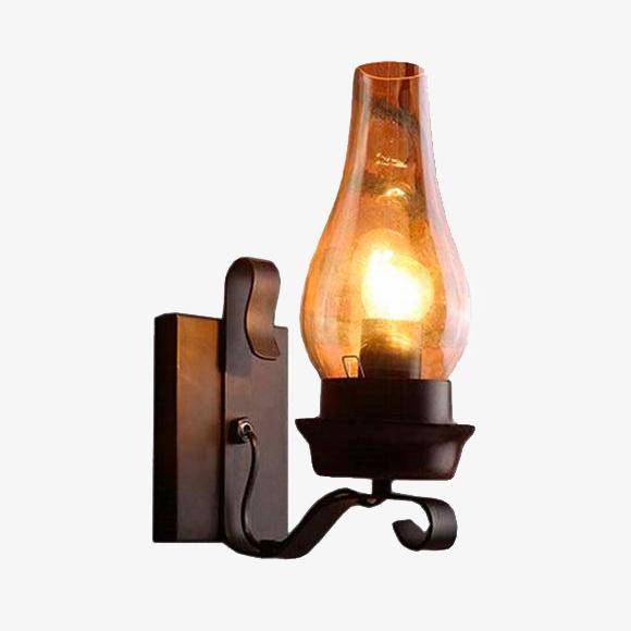 Applique murale en métal et abat-jour en verre retro Kerosene