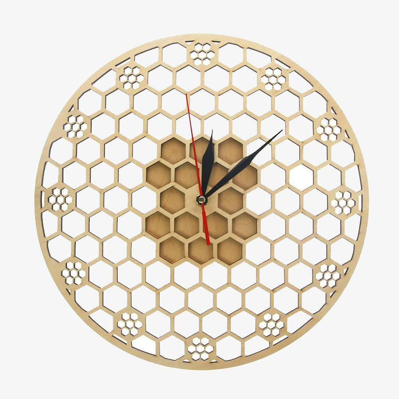 Horloge murale ronde en bois avec hexagones 30cm Honey
