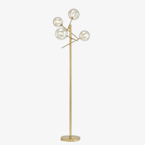 Lampadaire design LED doré avec branches et boules de verre Rotated