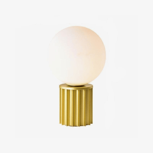 Lampe à poser design en métal doré avec boule blanche LED