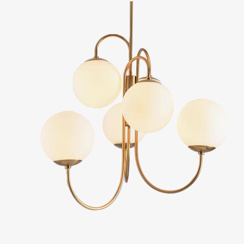 Lustre design avec branches dorées et boule de verre