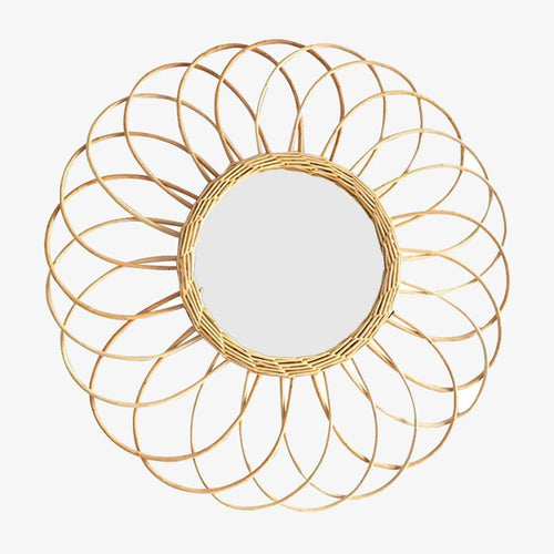 Miroir mural rond en rotin en forme de rosace Macrame