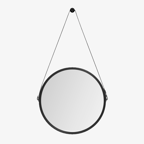 Miroir mural suspendu rond noir Leather