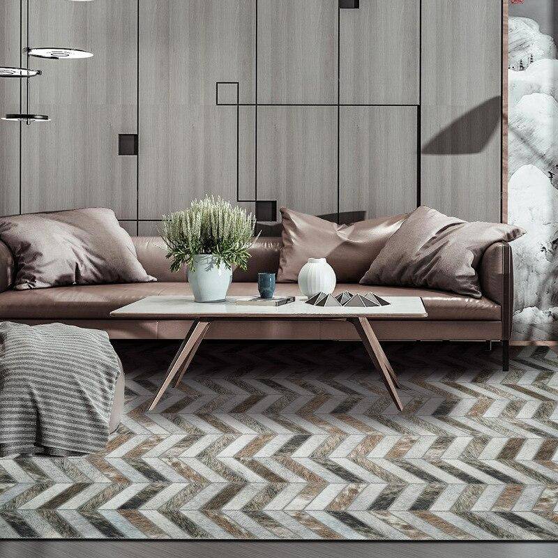 Tapis rectangle scandinave à formes géométriques marrons en polyester Large A