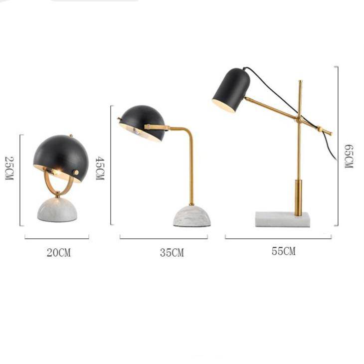 Lampe à poser design LED en marbre avec abat-jour arrondi noir
