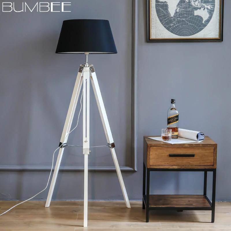 Lampadaire trépied ajustable avec abat-jour en tissu American