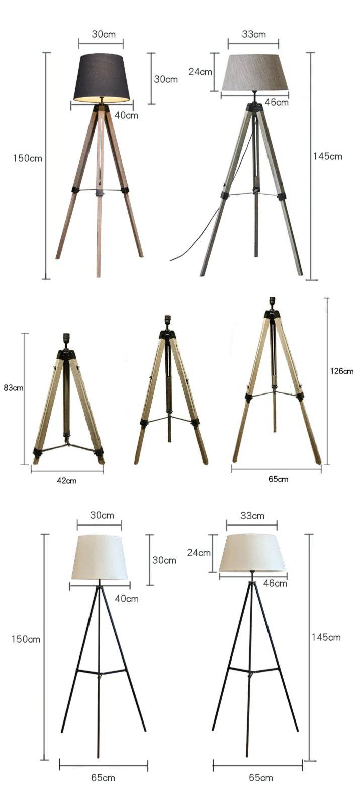 Lampadaire trépied ajustable avec abat-jour en tissu American