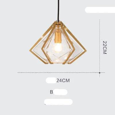 Suspension design à LED en verre et cage dorées