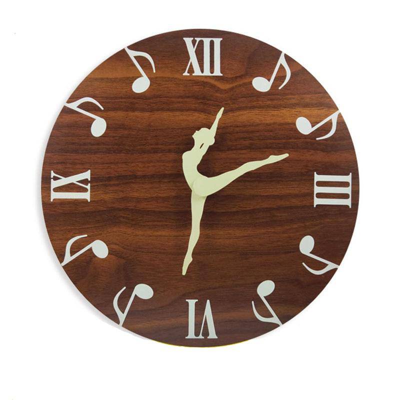 Horloge murale ronde en bois danseuse et notes de musique 30cm Ballet