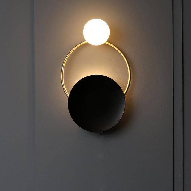 Applique design LED rond et cercles raffinés doré et noir Art
