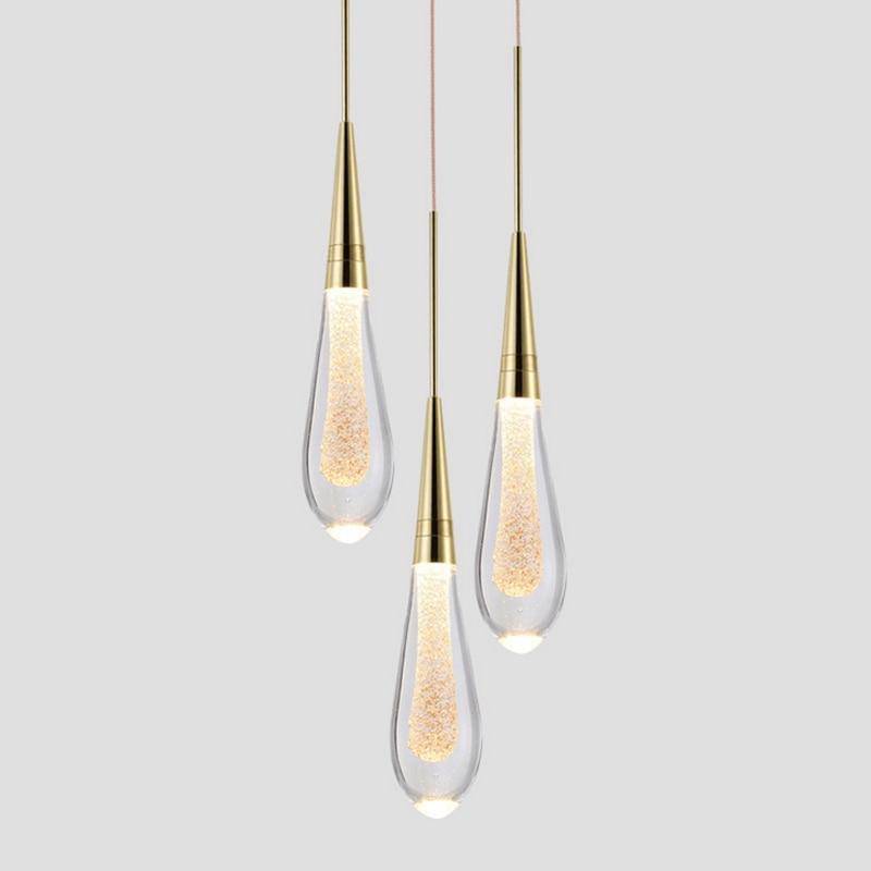Suspension design LED dorée en verre cristal Luxury