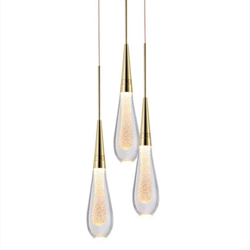 Suspension design LED dorée en verre cristal Luxury